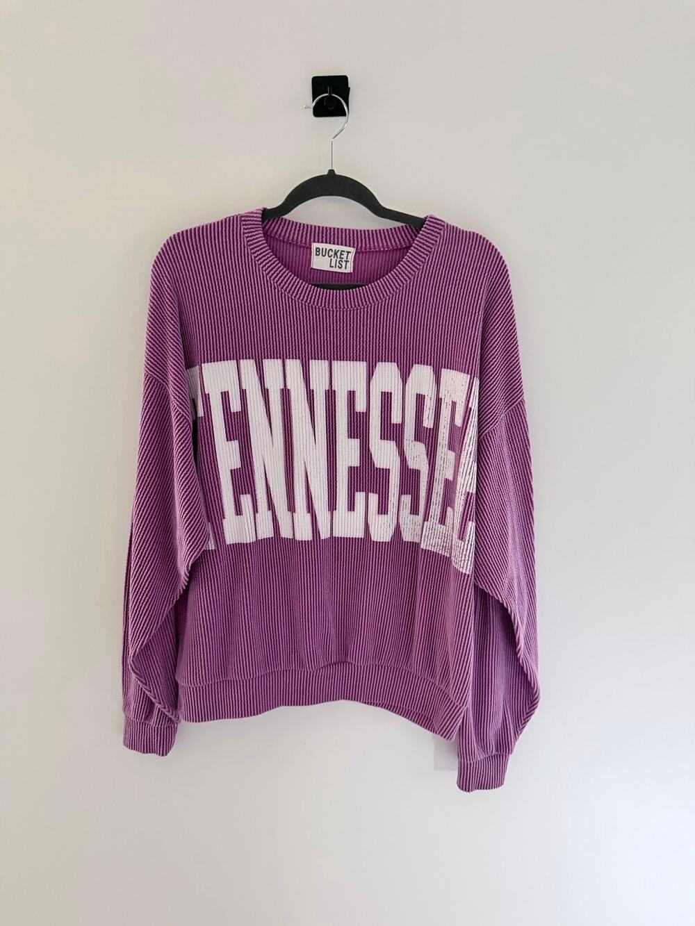 Bucket List Tennessee Purple Oversized Corded Crewneck Sweatshirt-Size M